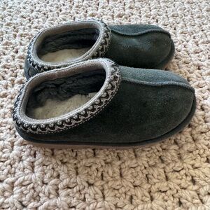 UGG Kids Dark Green Suede Moccasin Slippers
